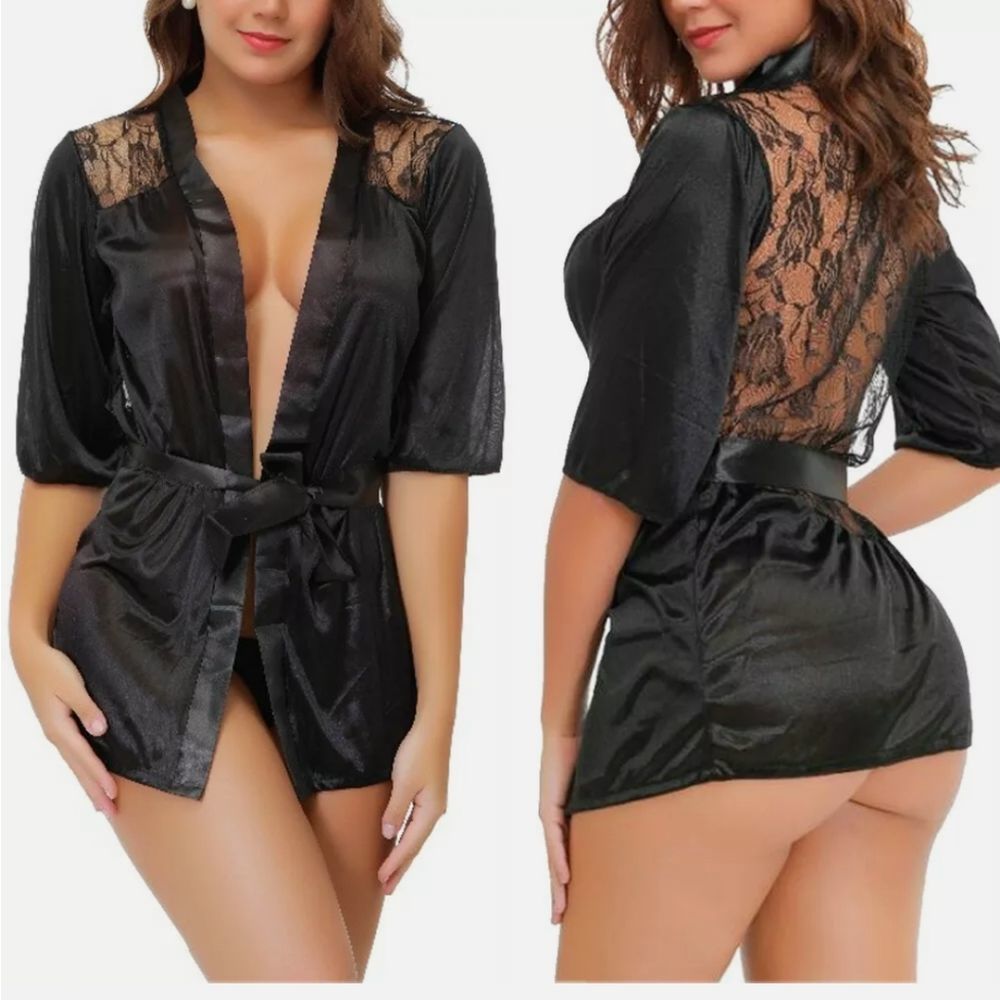 Women‘s’ Sexy-Lingerie Sleepwear Satin Silk Babydoll Lace Robes Skirt Mini Dress